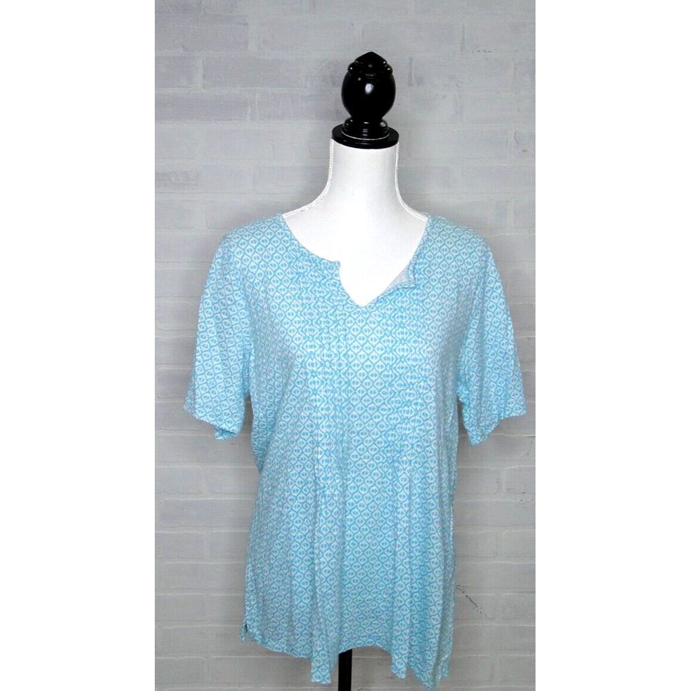 Talbots Plus Women's Top Size X1 Teal Smocked Short Sleeve